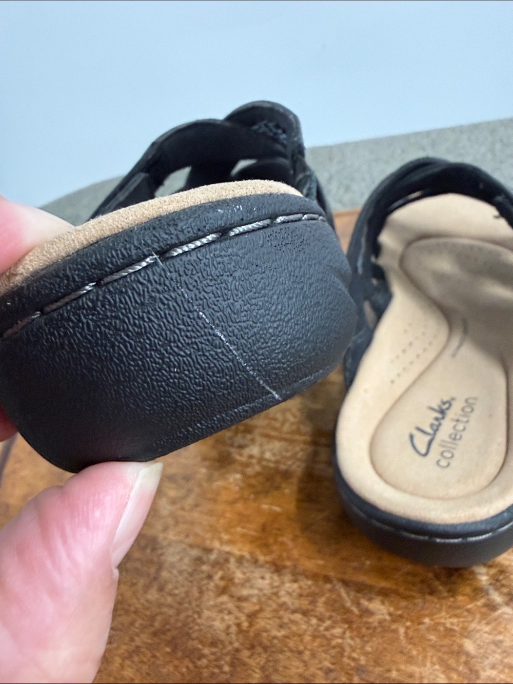 Clarks Collection Sandals Wm 9 Wide Laurieann Bali Slide Black Leather Comfort - Picture 6 of 14